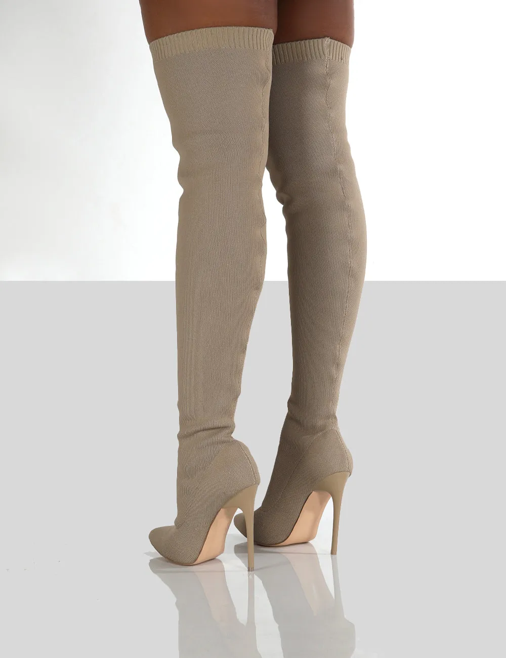 Ariame Camel Over The Knee Knitted Boots