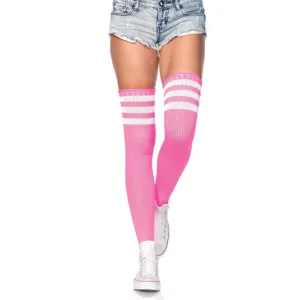 Athletic Style Top Stripe Thigh Highs Neon Pink - Leg Avenue