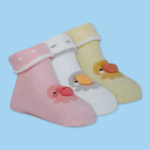 Baby Moo Duck 3D Anti-Skid Socks Booties Pack of 3 - Pink