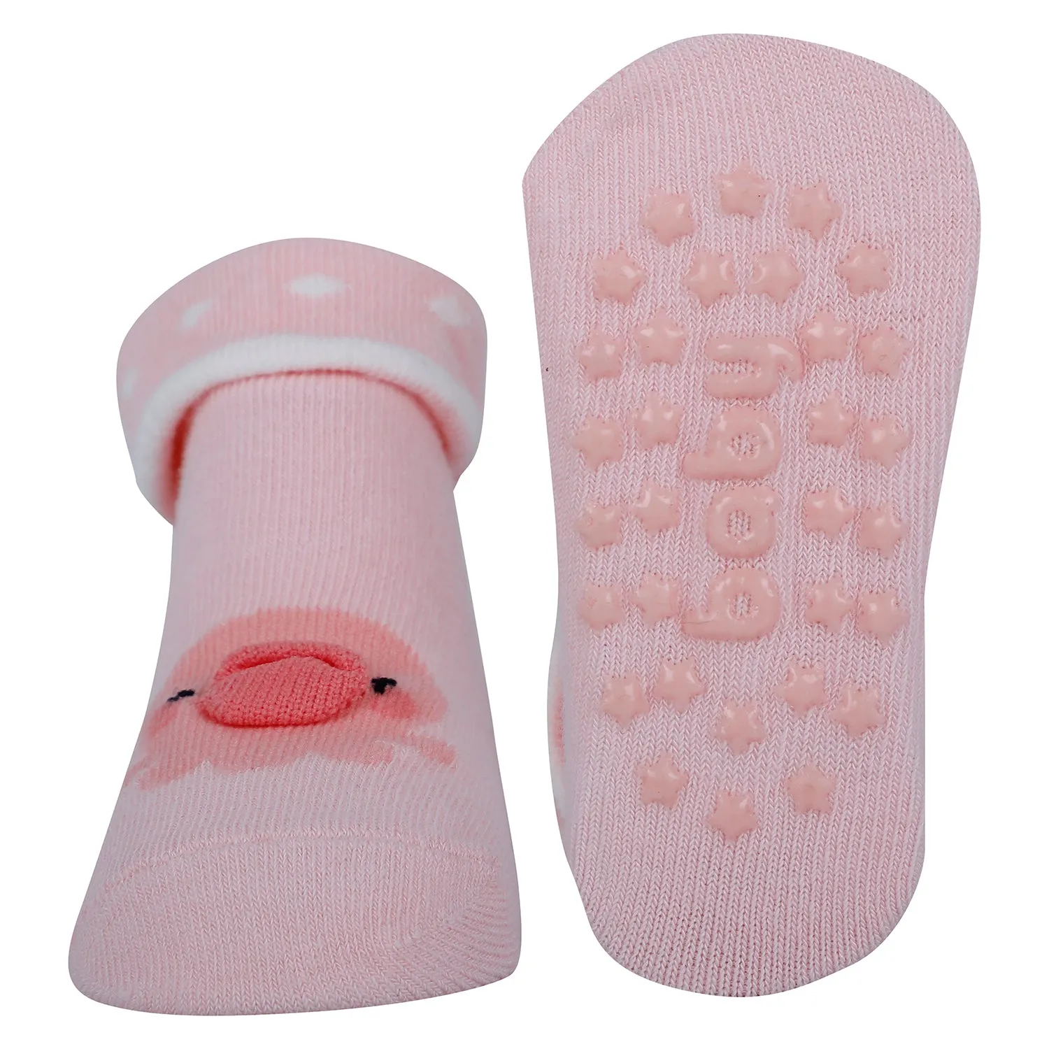 Baby Moo Duck 3D Anti-Skid Socks Booties Pack of 3 - Pink