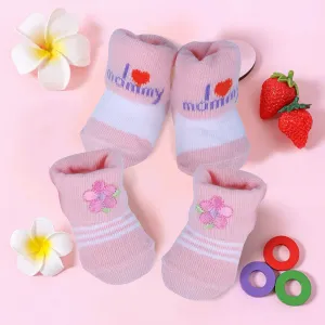 Baby Moo I Love Mommy Floral Newborn Breathable Infant Cotton Socks - Pink