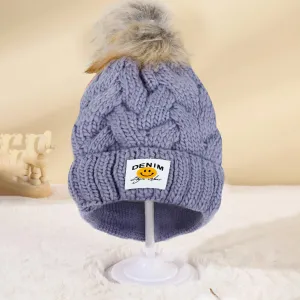 Baby Moo Pom Pom Knitted Woollen Cap - Grey