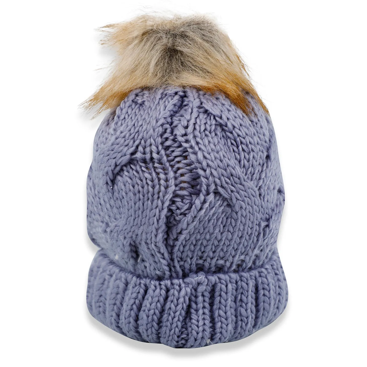 Baby Moo Pom Pom Knitted Woollen Cap - Grey