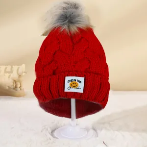 Baby Moo Pom Pom Knitted Woollen Cap - Red