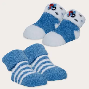 Baby Moo Striped Soft Socks Booties Pack of 2 - Blue