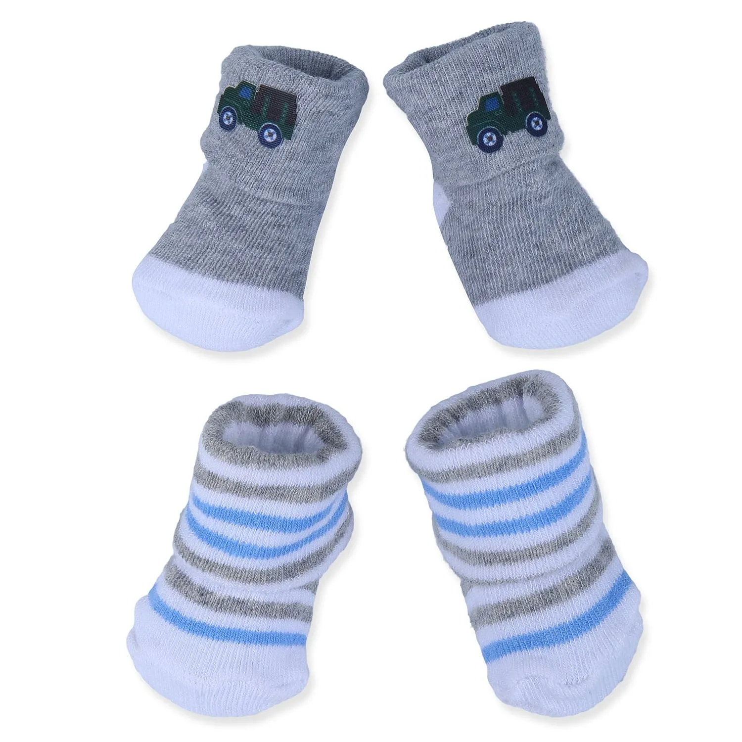 Baby Moo Truck And Stripes Newborn Breathable Infant Cotton Socks - Grey