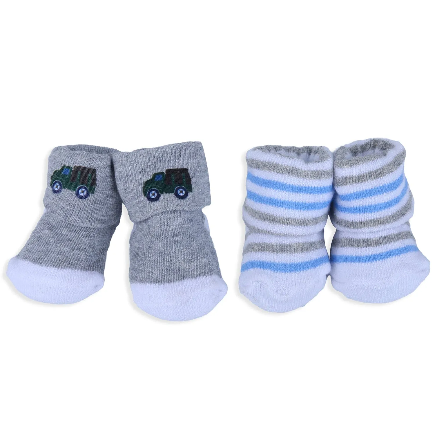 Baby Moo Truck And Stripes Newborn Breathable Infant Cotton Socks - Grey