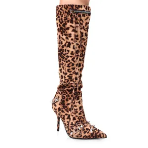 BEXIE-3/2024 Leopard Print Boot Knee High Boot with Tassel Zipper Detail