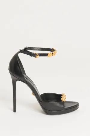 Black Leather Medusa Gold Stud Preowned Heel