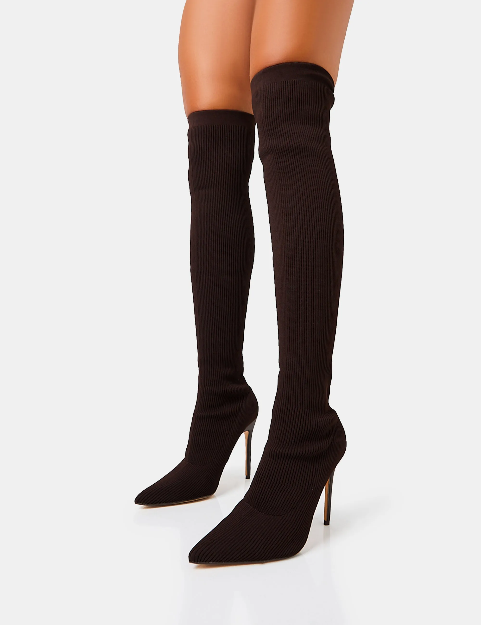 Chateau Chocolate Knitted Sock Stiletto Over The Knee Boots