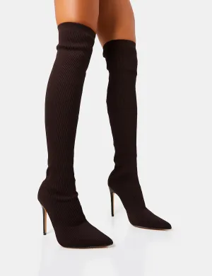 Chateau Chocolate Knitted Sock Stiletto Over The Knee Boots