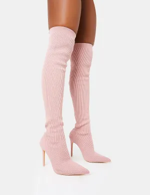 Chateau Wide Fit Dusty Pink Stilleto Over the Knee Pointed Toe Boots