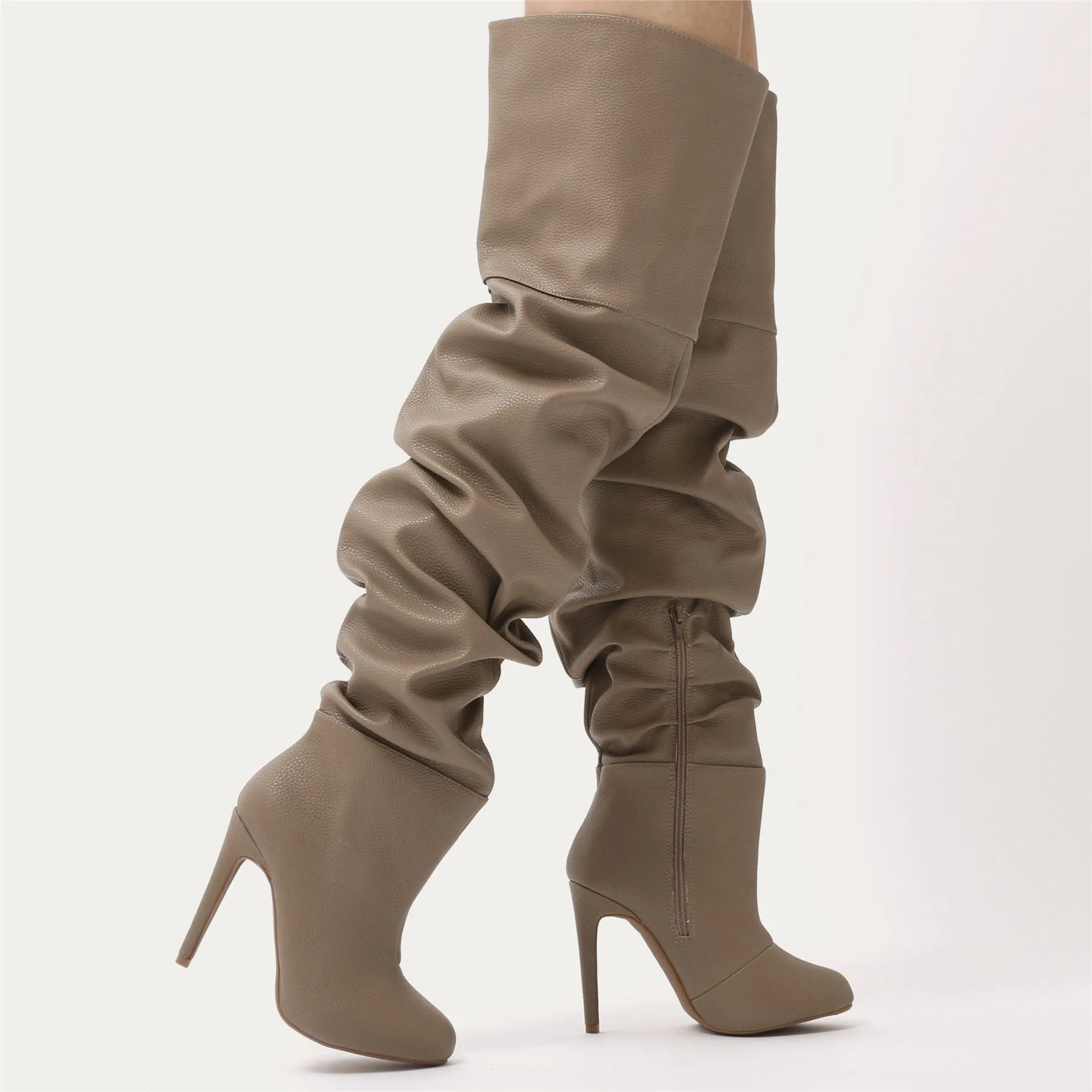 Ciara Over The Knee Slouch Boots in Taupe