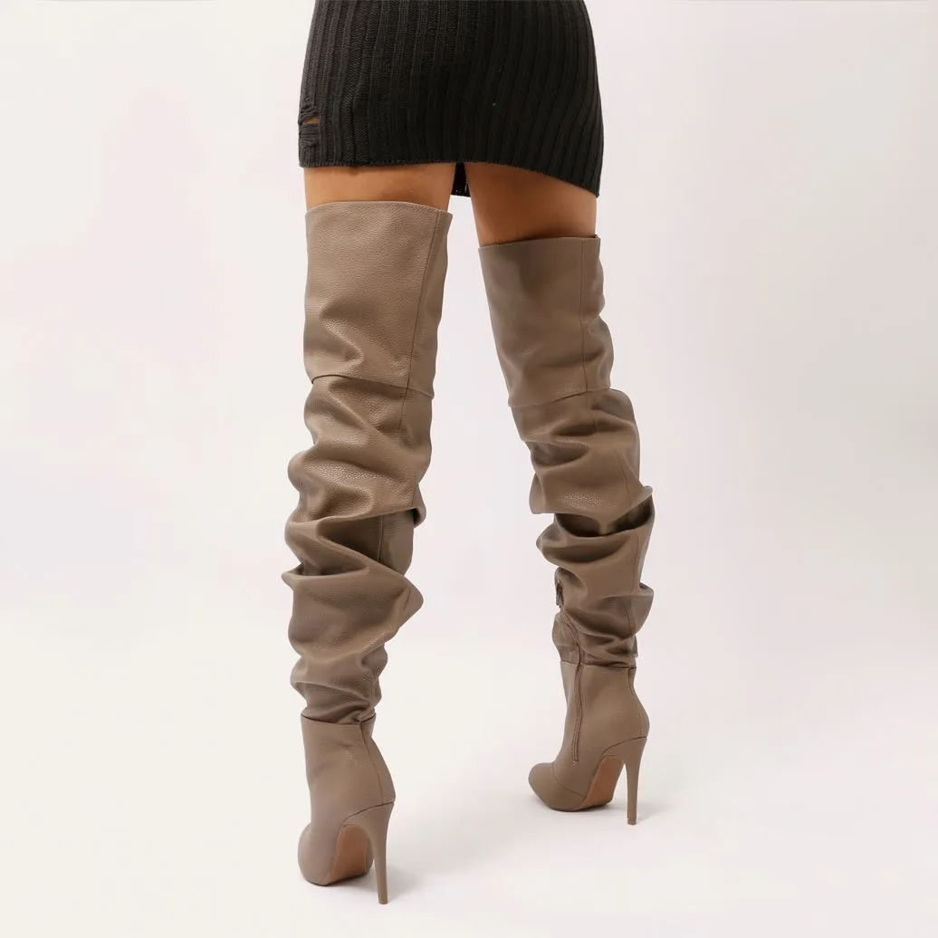 Ciara Over The Knee Slouch Boots in Taupe