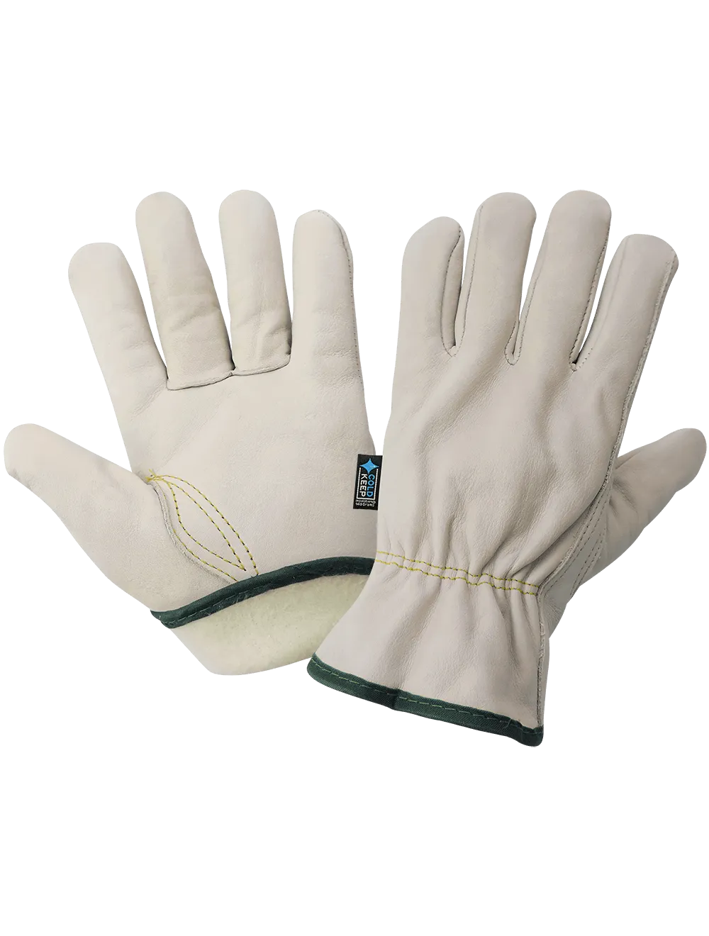 Global Glove Cowhide Leather Insulated Driver Style Retail-Tagged Gloves - Beige