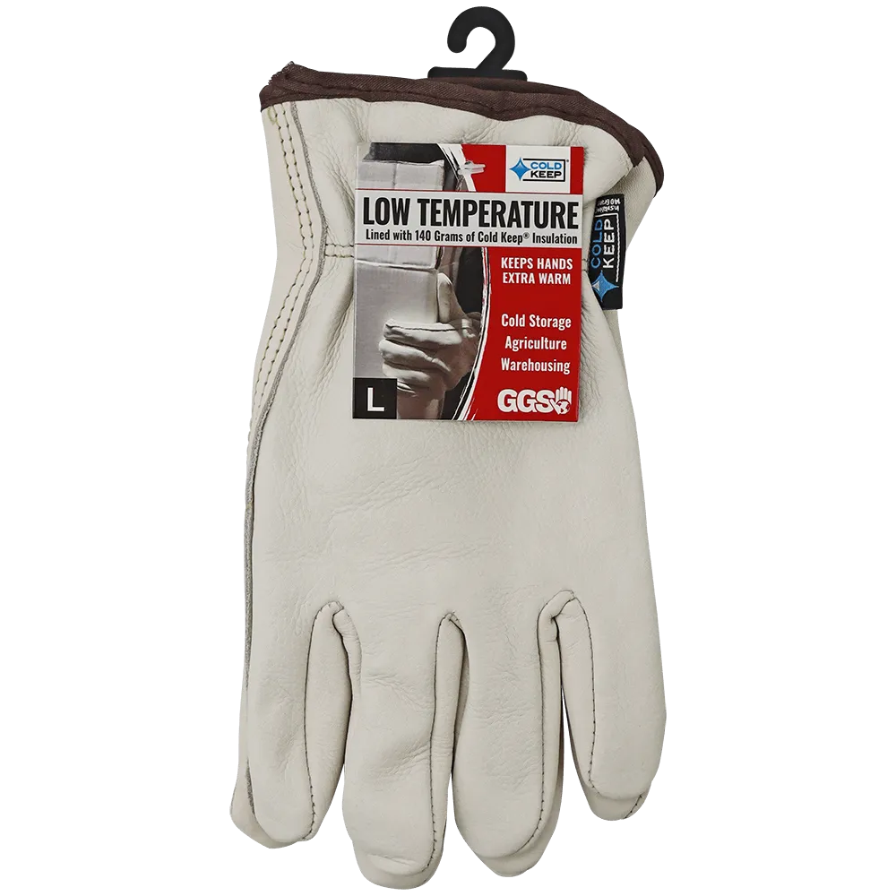 Global Glove Cowhide Leather Insulated Driver Style Retail-Tagged Gloves - Beige