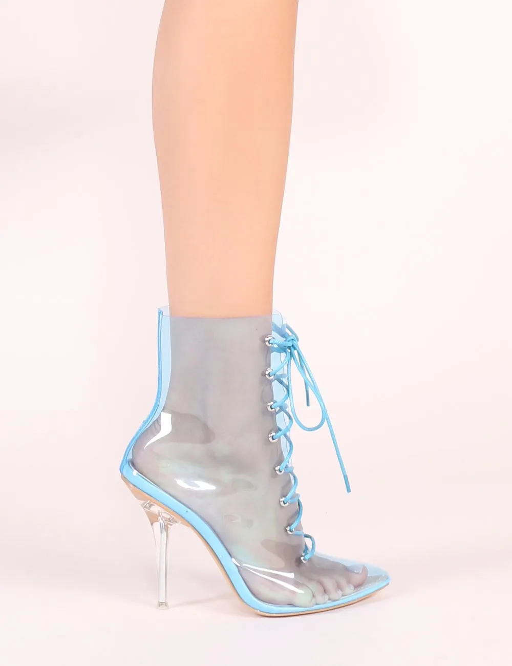 Hawt Clear Perspex Lace Up Ankle Boots in Blue