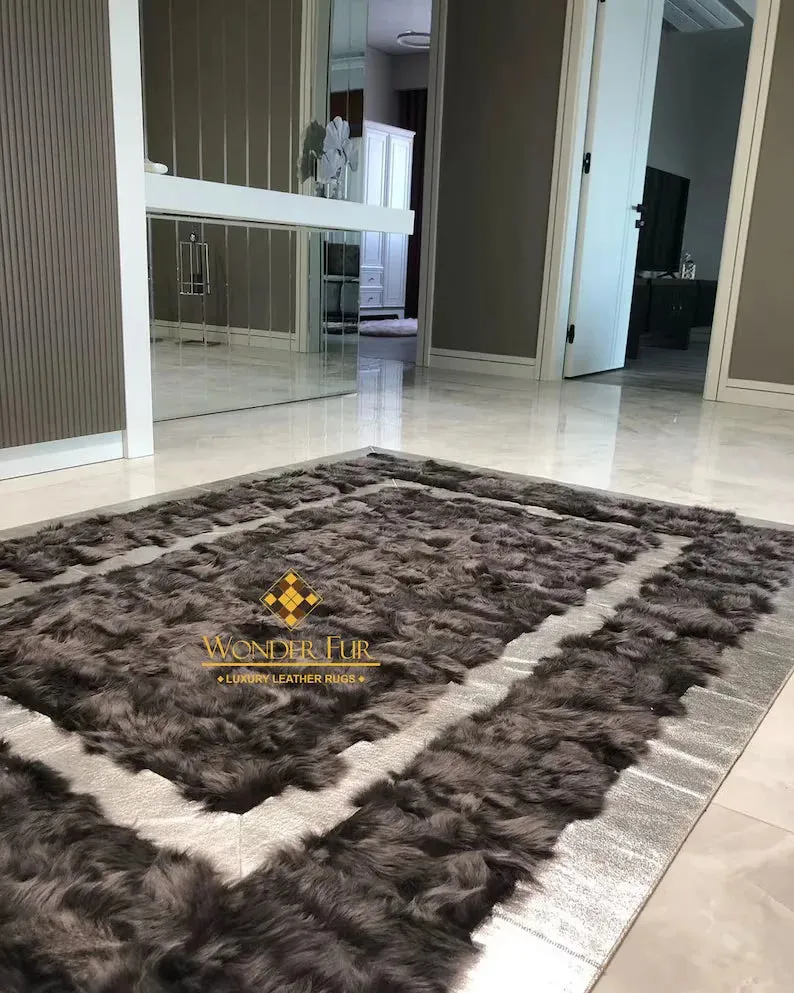 High Quality Shaggy Natural Sheepskin Area Rug, Handamde Soft Area Rug