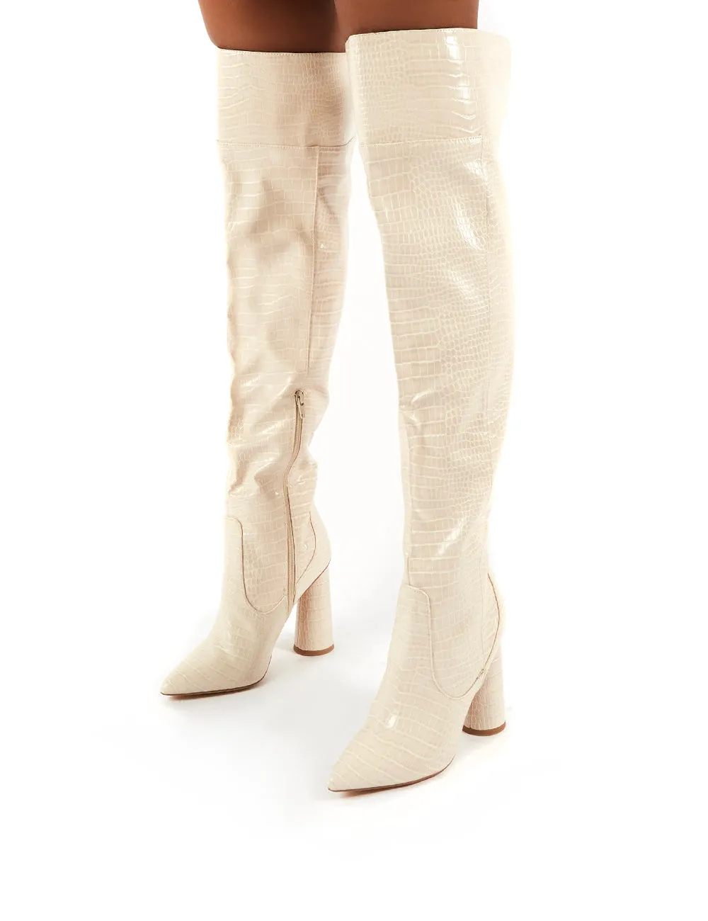 Hometown Bone Croc Over The Knee Heeled Boots