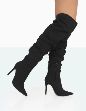 Lariza Black Faux Suede Pointed Toe Stiletto Over the Knee Boots