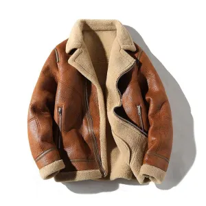 Men's Warm Fleece Lined PU Leather Coat