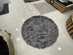 Patchwork Shaggy Handmade Gray Genuine Sheepskin Fluffy Soft Round Rug