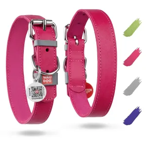 Pink Long Lasting Leather Dog Collar for Large Dogs Adjustable 1520 inch Neck