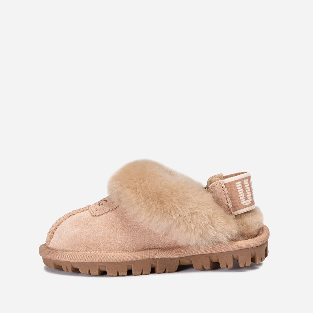 Ugg Kids Coquette Slipper (Cow Suede)(Elastic Logo & Wool Strap)(Detachable Feature)