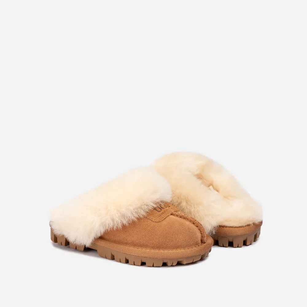 Ugg Kids Coquette Slipper (Cow Suede)(Elastic Logo & Wool Strap)(Detachable Feature)